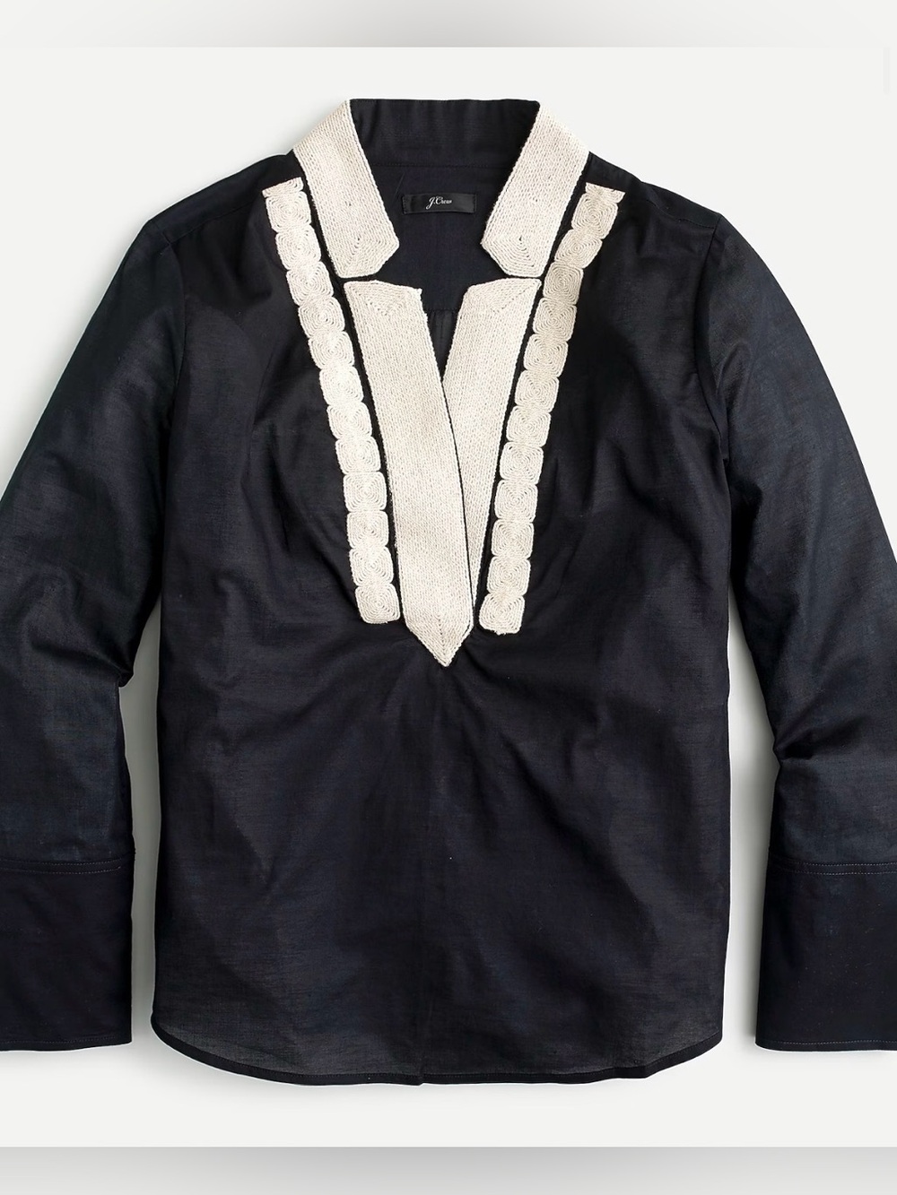J.Crew Soutache Trim Tunic in Cotton Voile Small Black 100% Organic Cotton